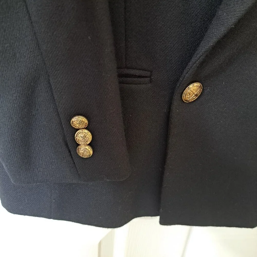 Stephanie Andrews 12P Black Wool Double Breasted Blazer Office Academia Classic